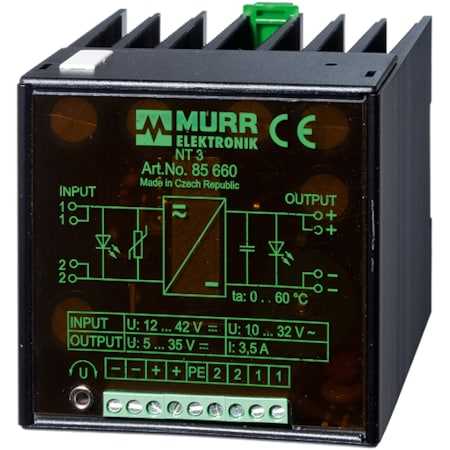 Murrelektronik NT 3 AC-DC/DC-CONVERTER, LINEAR REGULATED, IN: 10-32VAC/12-42VDC OUT: 5-35V/3, 5ADC 85660
